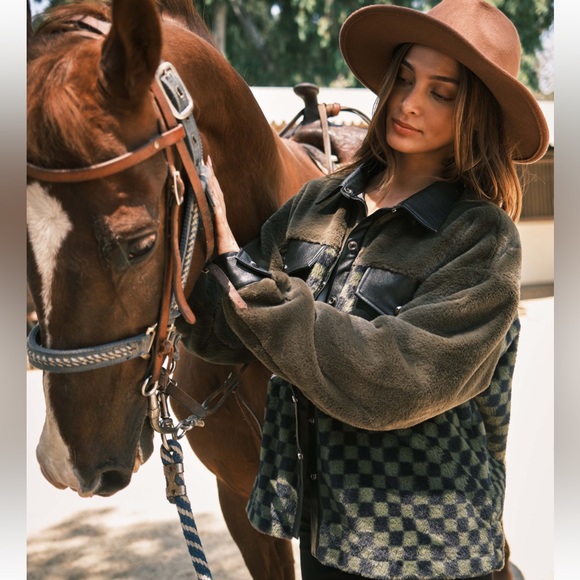 23 Fabulous Checkerboard Faux Fur and Leather Jacket - Picture 3 of 5